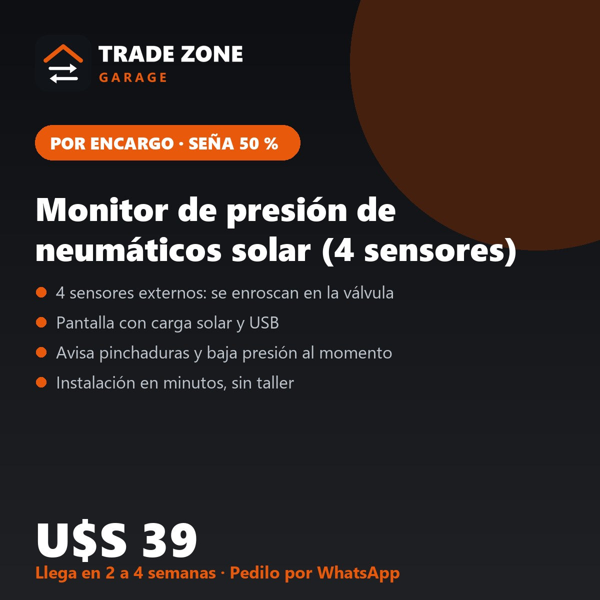 Monitor de presión de neumáticos solar (4 sensores)