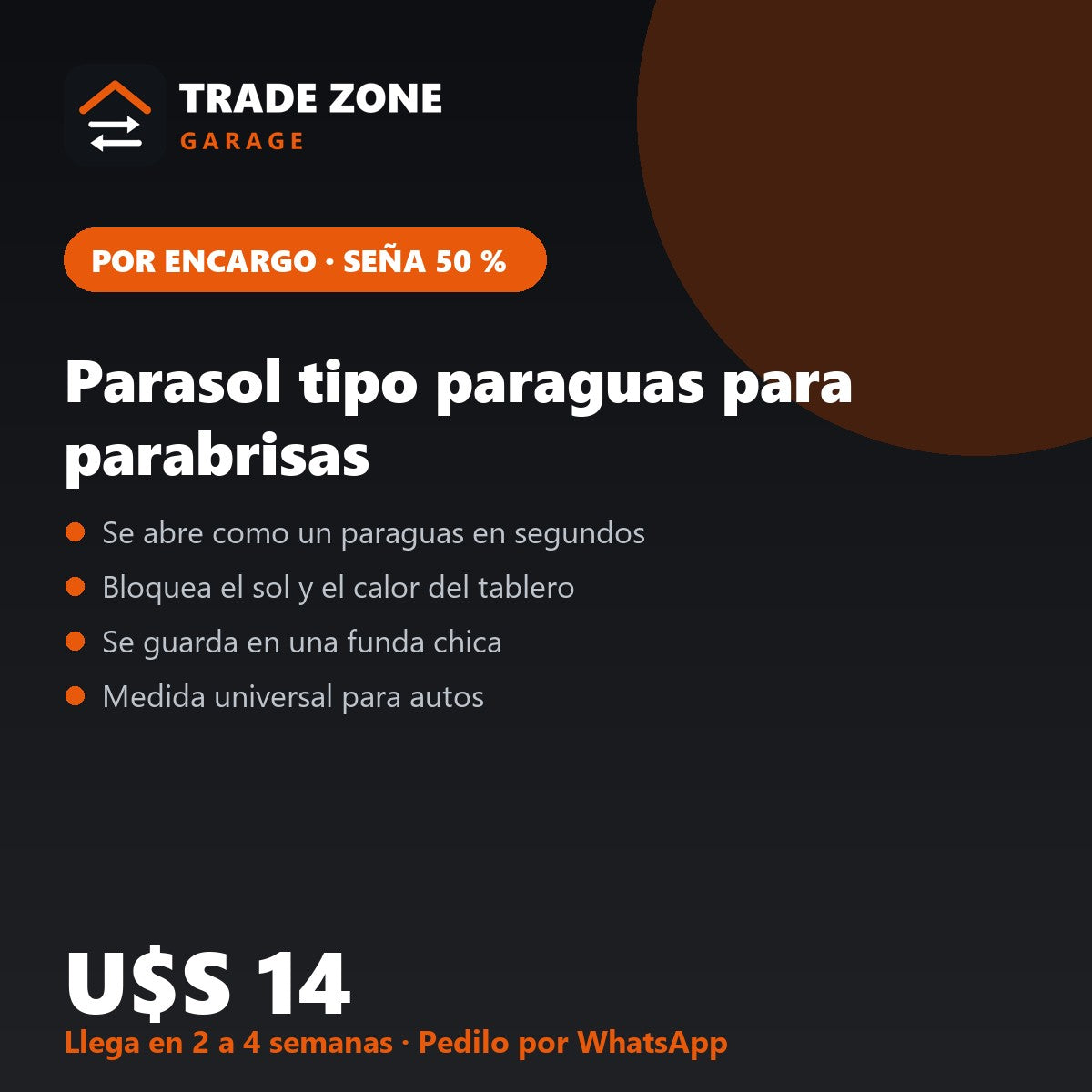 Parasol tipo paraguas para parabrisas